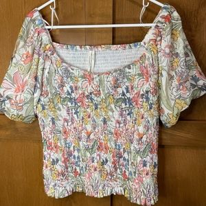 Anthropologie Floral Aurelia Smocked Puff Sleeve Blouse Large